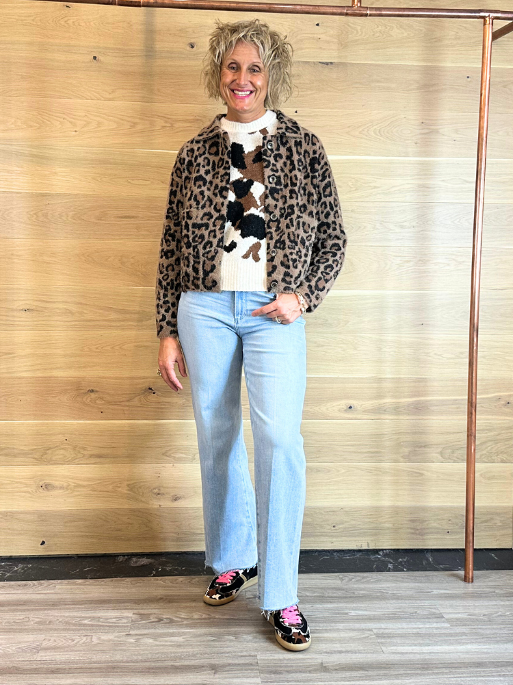 Analise | Women’s leopard print button-up faux fur jacket