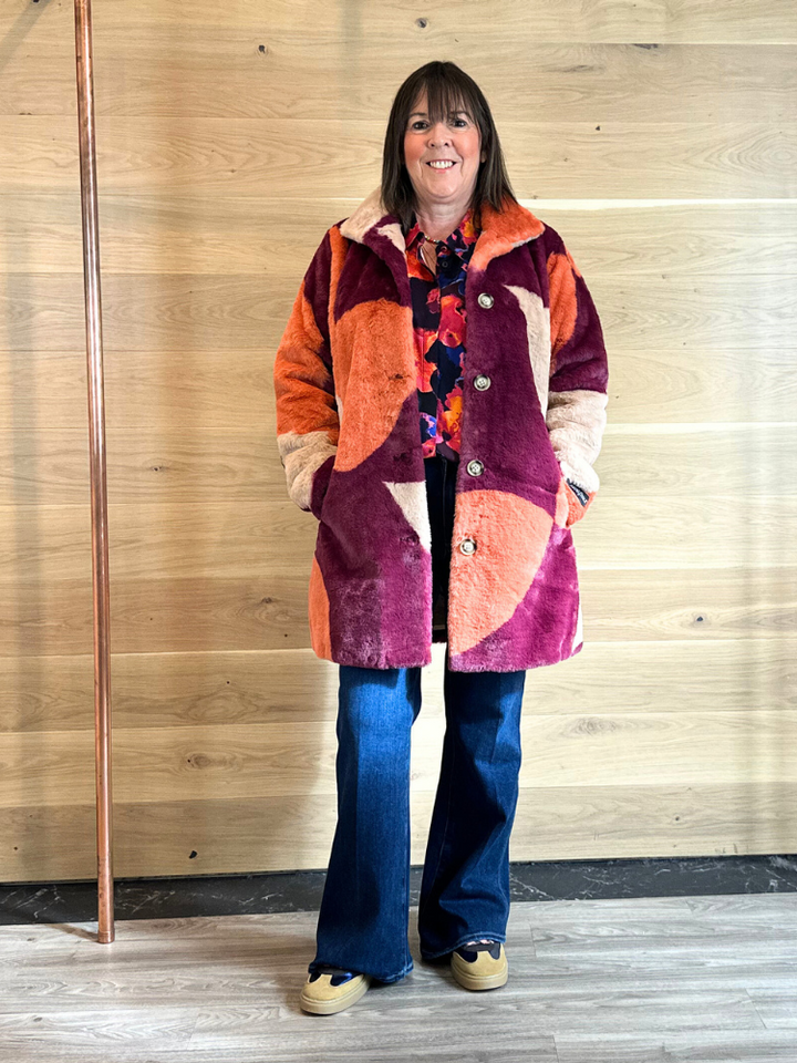 Amber | Women’s faux fur color block coat