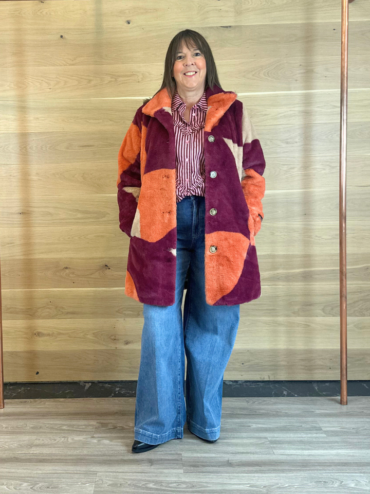 Amber | Women’s faux fur color block coat