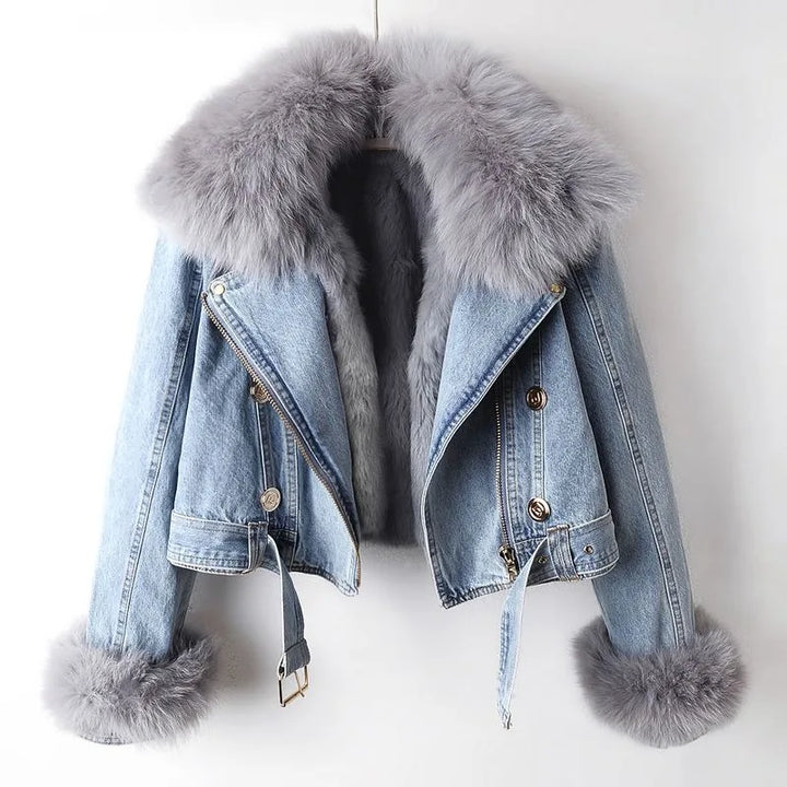 Maricon | Women’s denim jacket with removable fur collar