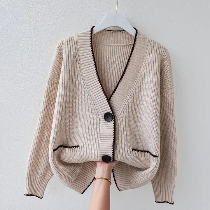 Neriza | Women’s v-neck oversized cardigan with contrast trim