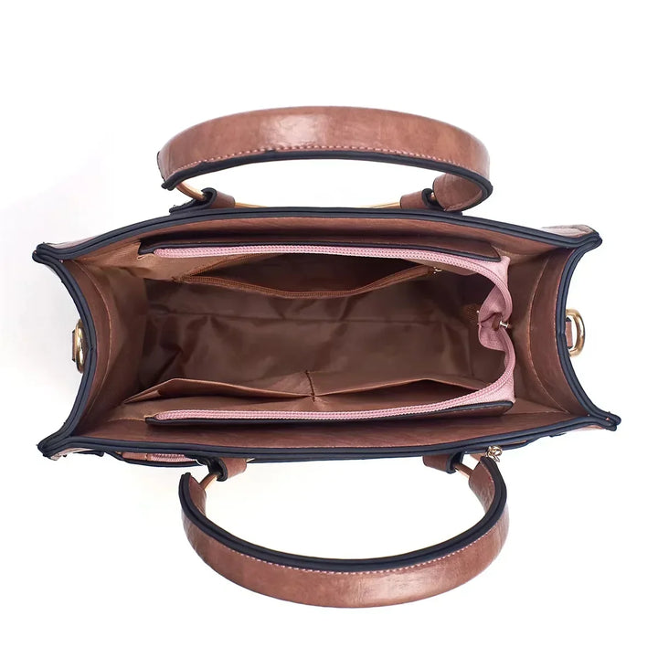 Norah | Women’s leather handbag set with gold ring handle and wallet