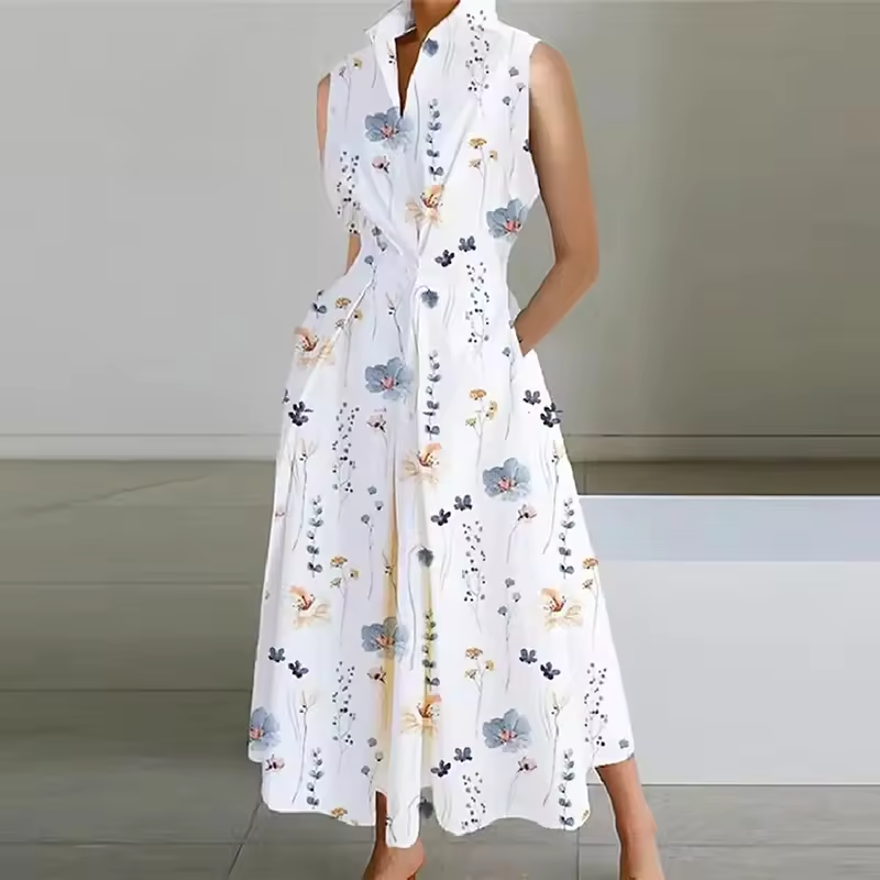 Estelle | Collared shirt maxi dress with cinched waist