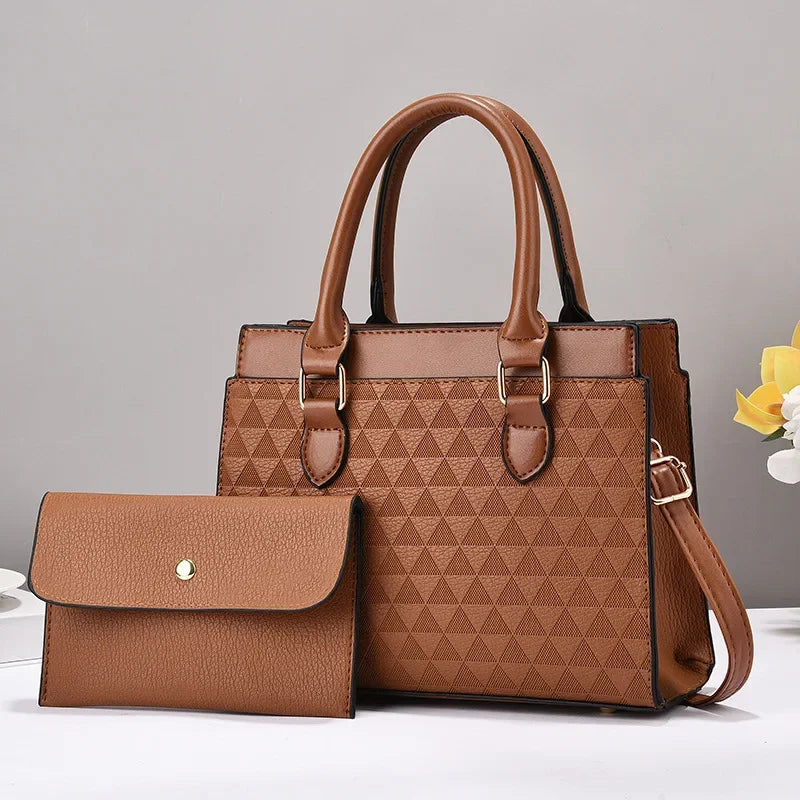 Mabel | Women’s textured faux leather handbag set with clutch