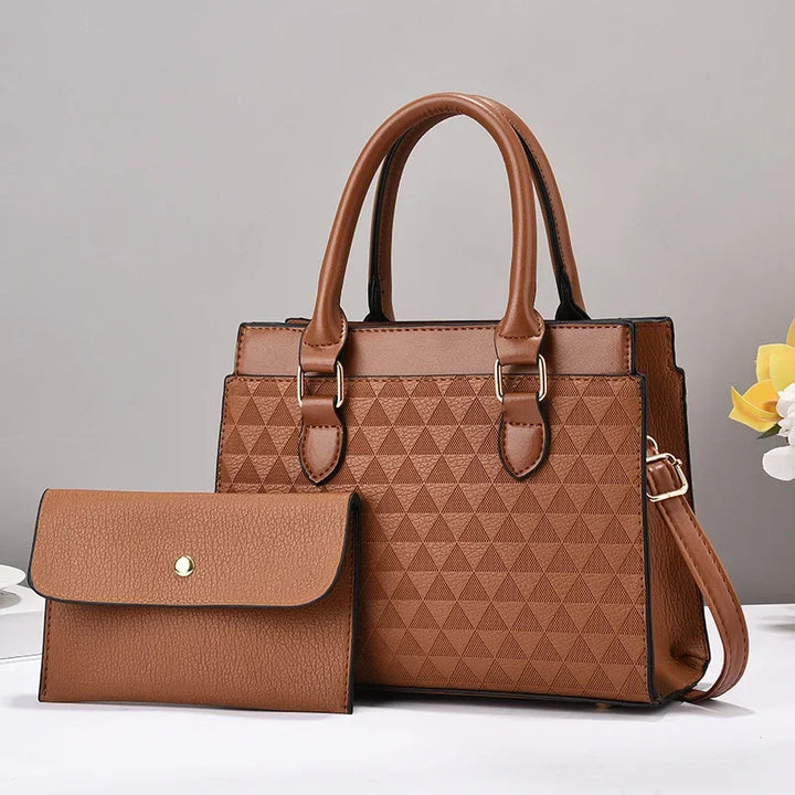 Mabel | Women’s textured faux leather handbag set with clutch