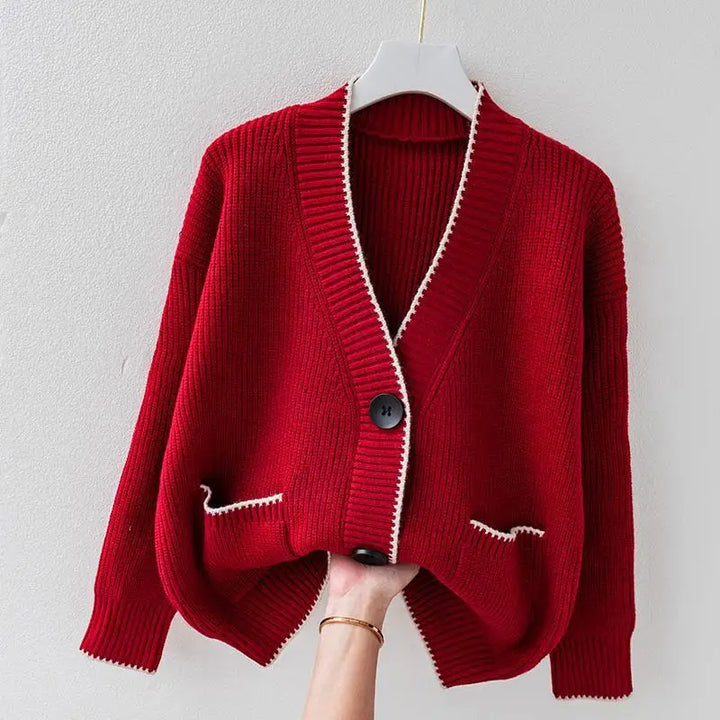 Neriza | Women’s v-neck oversized cardigan with contrast trim