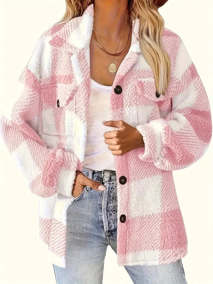 Emmie | Women’s plaid fleece jacket with chest pocket