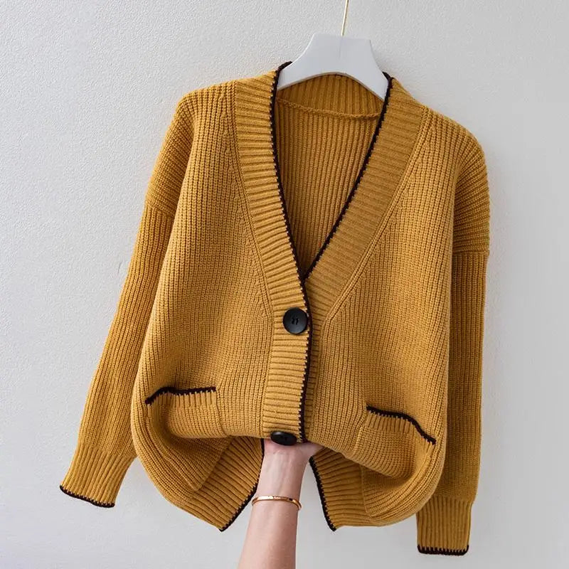 Neriza | Women’s v-neck oversized cardigan with contrast trim