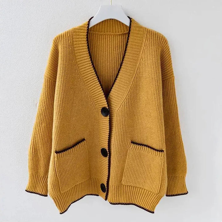 Neriza | Women’s v-neck oversized cardigan with contrast trim