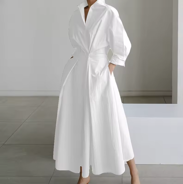 Estelle | Collared shirt maxi dress with cinched waist