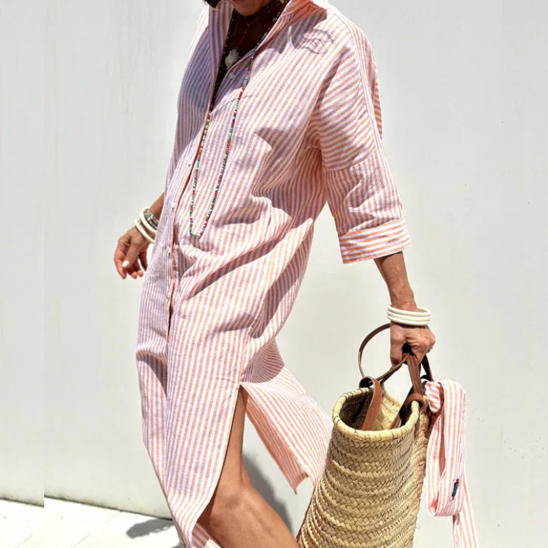 Nica | Women's striped shirt dress with collar