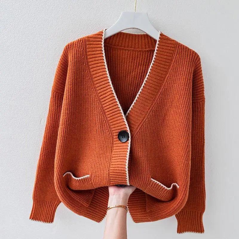 Neriza | Women’s v-neck oversized cardigan with contrast trim