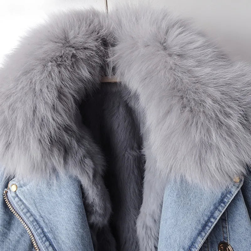 Maricon | Women’s denim jacket with removable fur collar