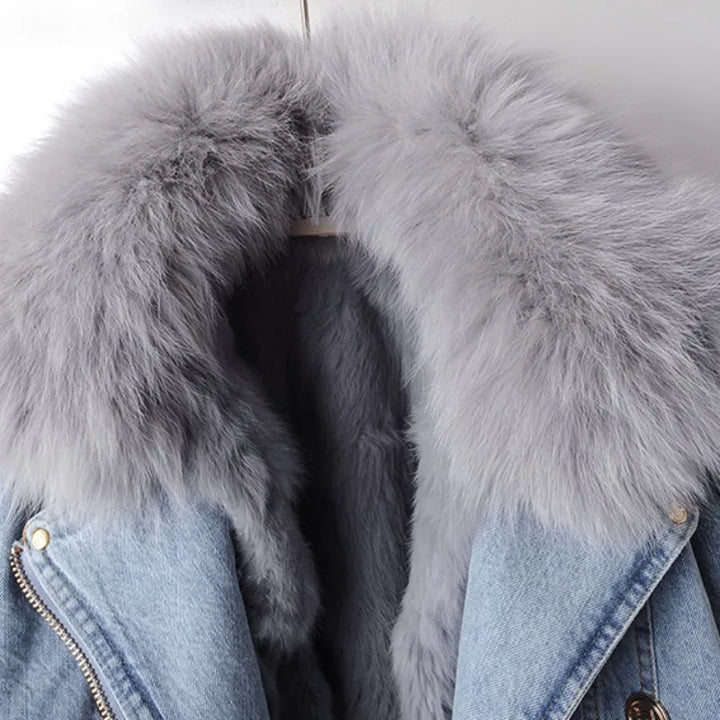 Maricon | Women’s denim jacket with removable fur collar