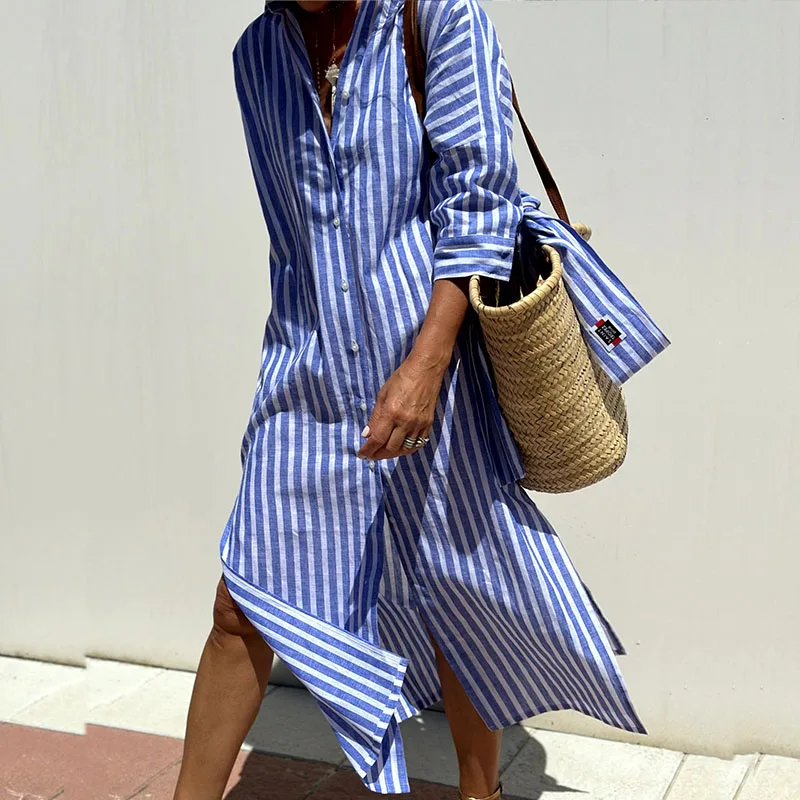 Nica | Women's striped shirt dress with collar