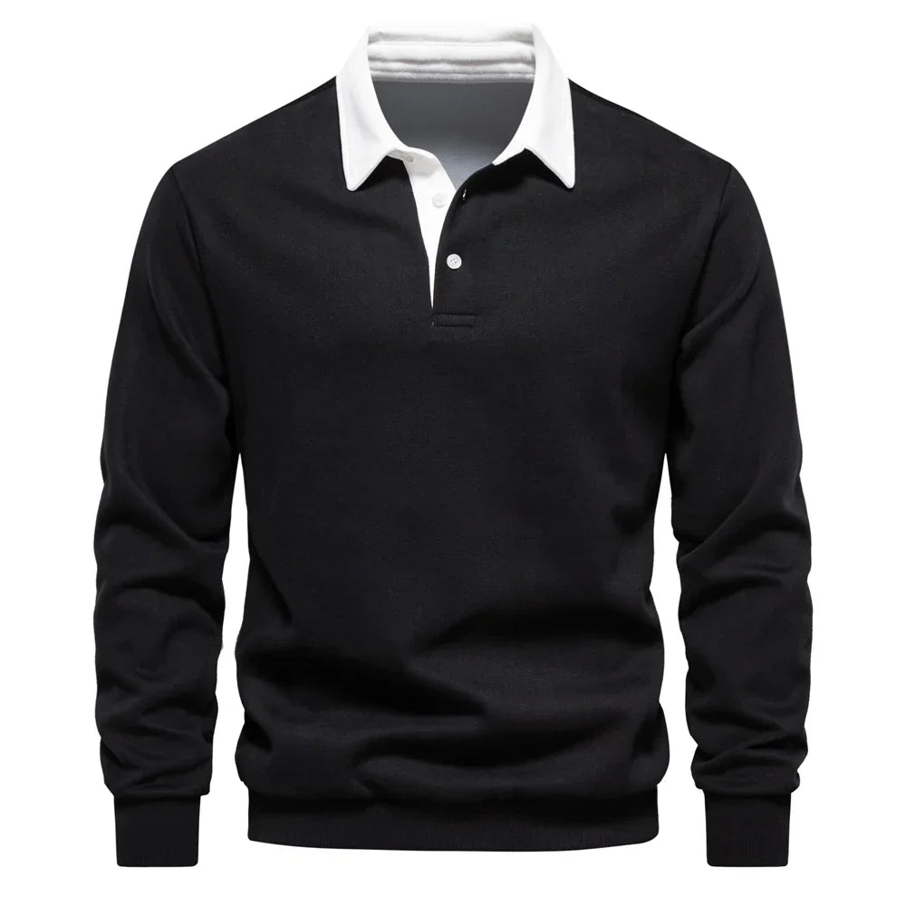 Raffy | Men’s long-sleeve polo shirt with classic collar and button placket