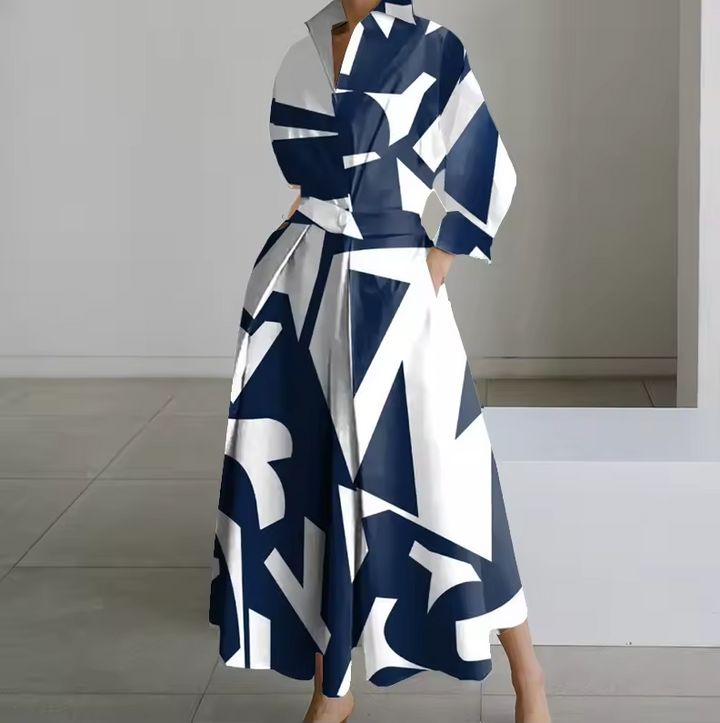 Estelle | Collared shirt maxi dress with cinched waist