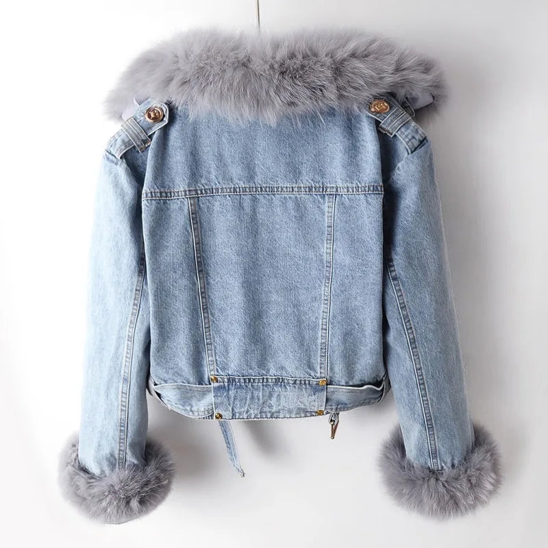 Maricon | Women’s denim jacket with removable fur collar
