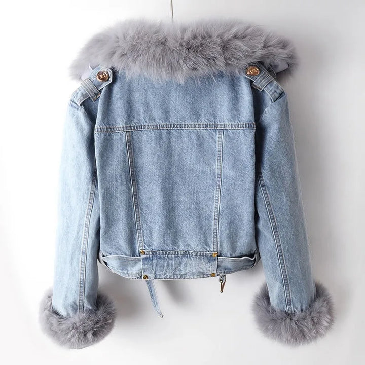 Maricon | Women’s denim jacket with removable fur collar