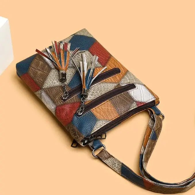 Kaylee | Women’s geometric patchwork vegan leather crossbody bag