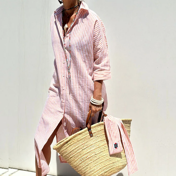 Nica | Women's striped shirt dress with collar