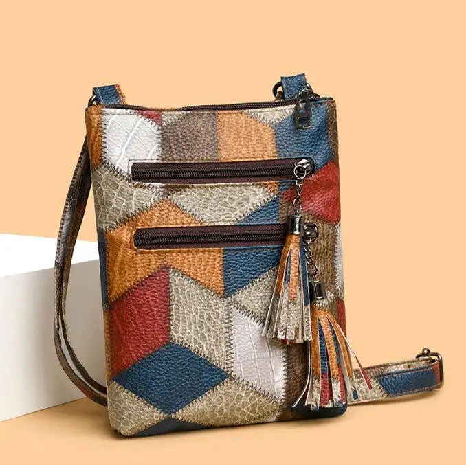Kaylee | Women’s geometric patchwork vegan leather crossbody bag