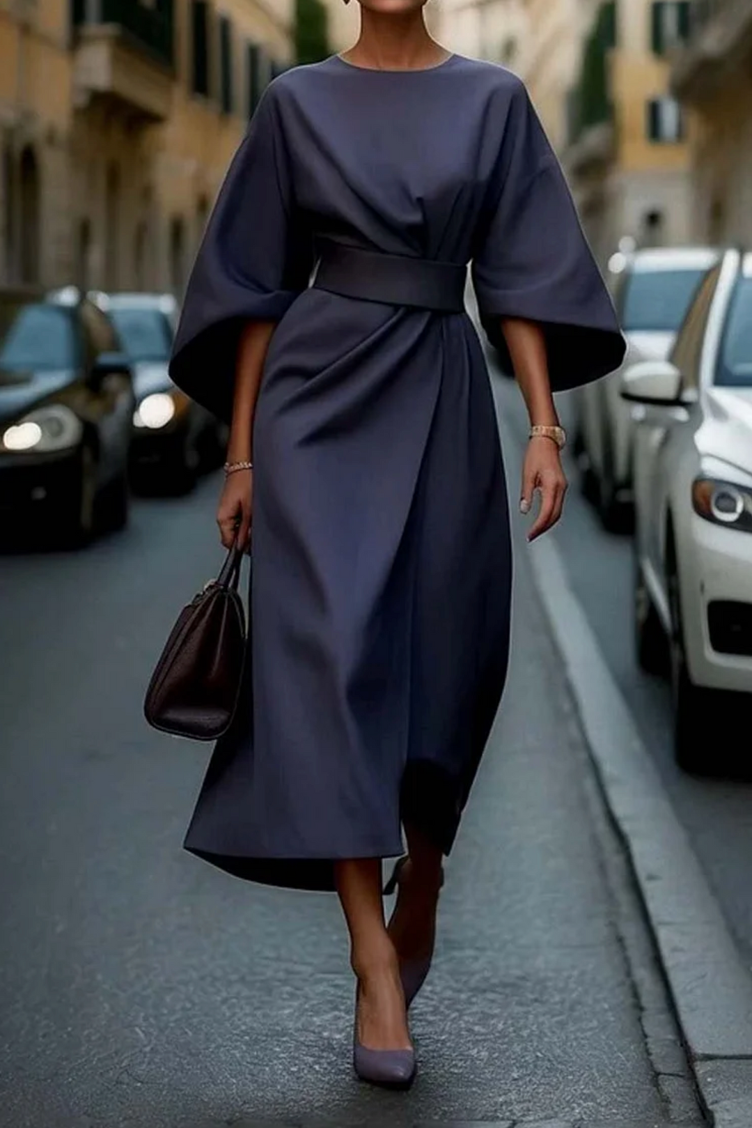 Therese | Women's midi dress with belted waist