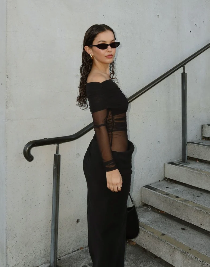 Aviana | Women's elegant sheer mesh long sleeve maxi dress
