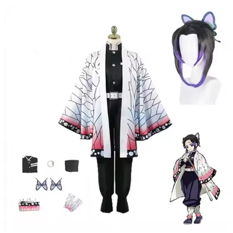 Rihanna | Women’s Kochou Shinobu anime cosplay kimono set with wig