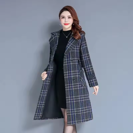 Winona | Women’s plaid woolen coat with a thickened seasonal tweed-style profile