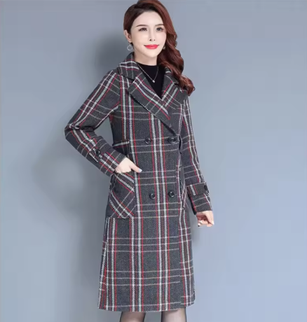 Winona | Women’s plaid woolen coat with a thickened seasonal tweed-style profile