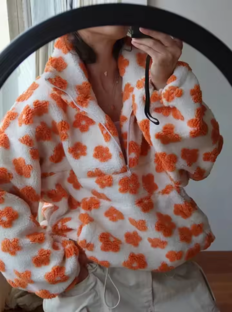 Tessa | Women’s floral sherpa pullover hoodie with a soft, warm seasonal structure