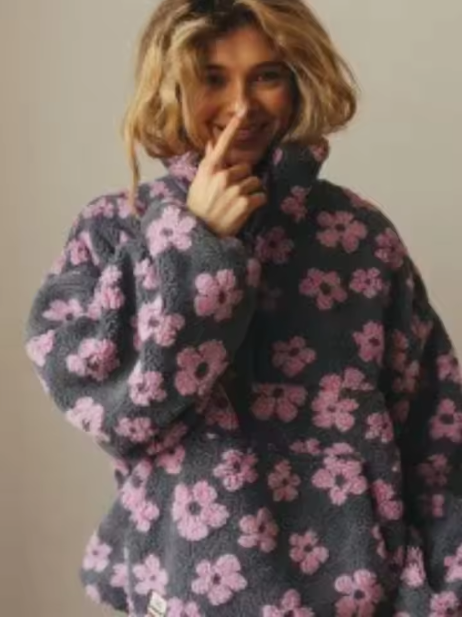 Tessa | Women’s floral sherpa pullover hoodie with a soft, warm seasonal structure