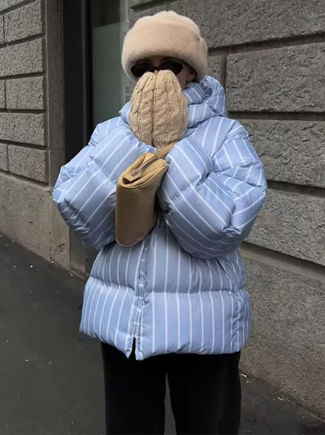 Cammi | Women’s striped hooded cotton jacket with a padded winter profile