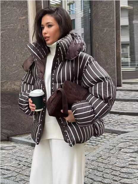 Cammi | Women’s striped hooded cotton jacket with a padded winter profile