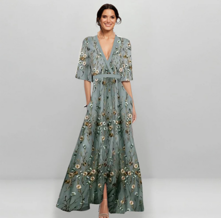 Bay | Elegant floral v-neck belted boho dress