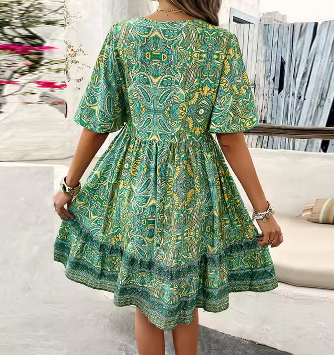 Betty | Women's boho paisley mini dress with relaxed silhouette