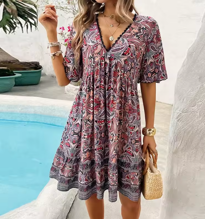 Betty | Women's boho paisley mini dress with relaxed silhouette