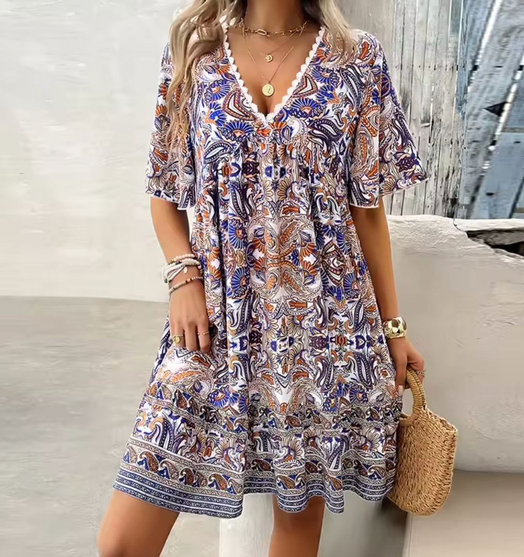 Betty | Women's boho paisley mini dress with relaxed silhouette