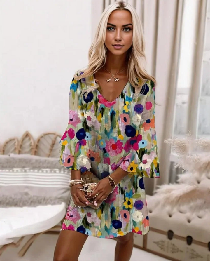 Bayla | Women’s floral v-neck mini dress with 3/4 sleeves