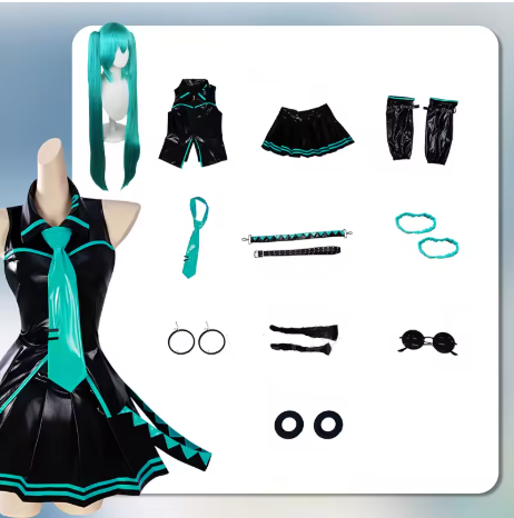 Harley | Women’s black patent leather anime cosplay costume set with accessories
