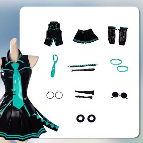 Harley | Women’s black patent leather anime cosplay costume set with accessories