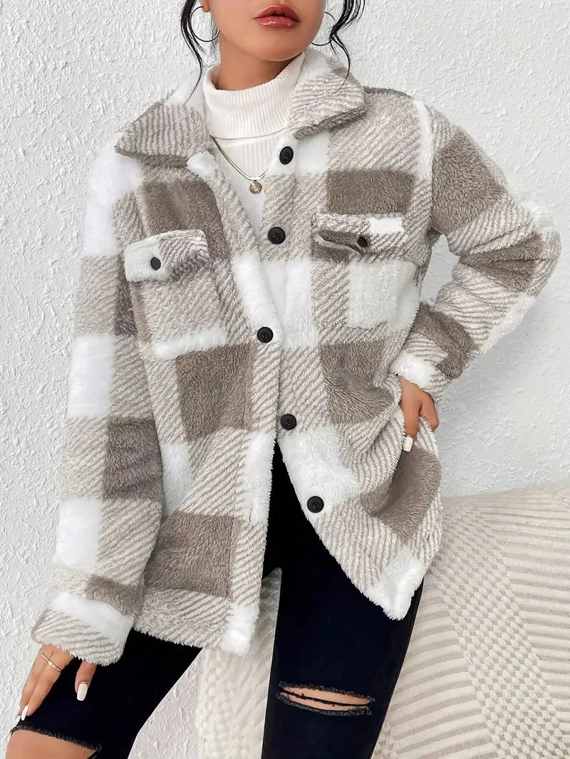 Emmie | Women’s plaid fleece jacket with chest pocket