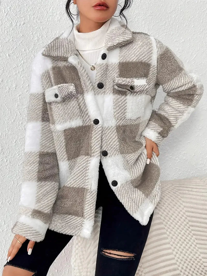Emmie | Women’s plaid fleece jacket with chest pocket