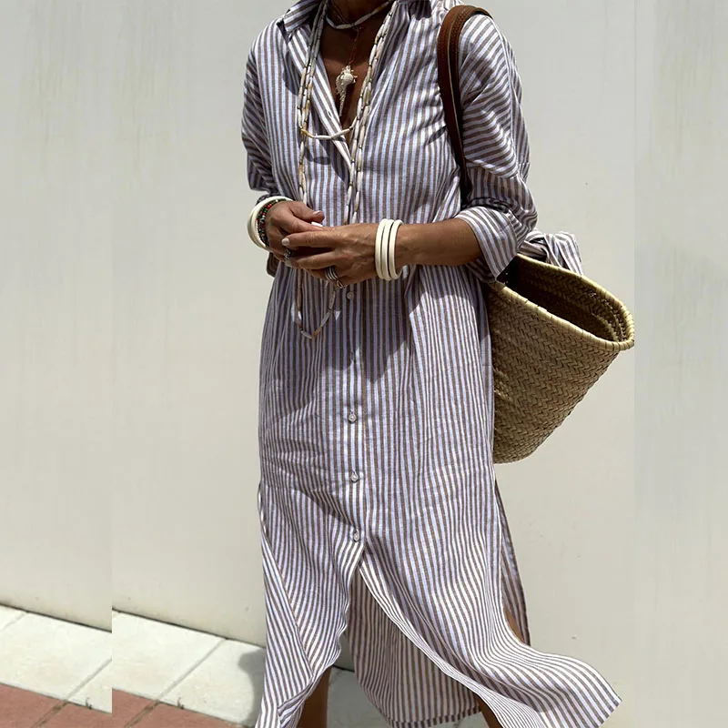 Brynlee | Women's striped midi dress with elegant regular fit