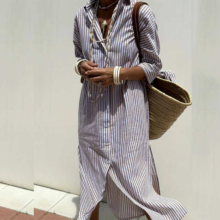 Brynlee | Women's striped midi dress with elegant regular fit