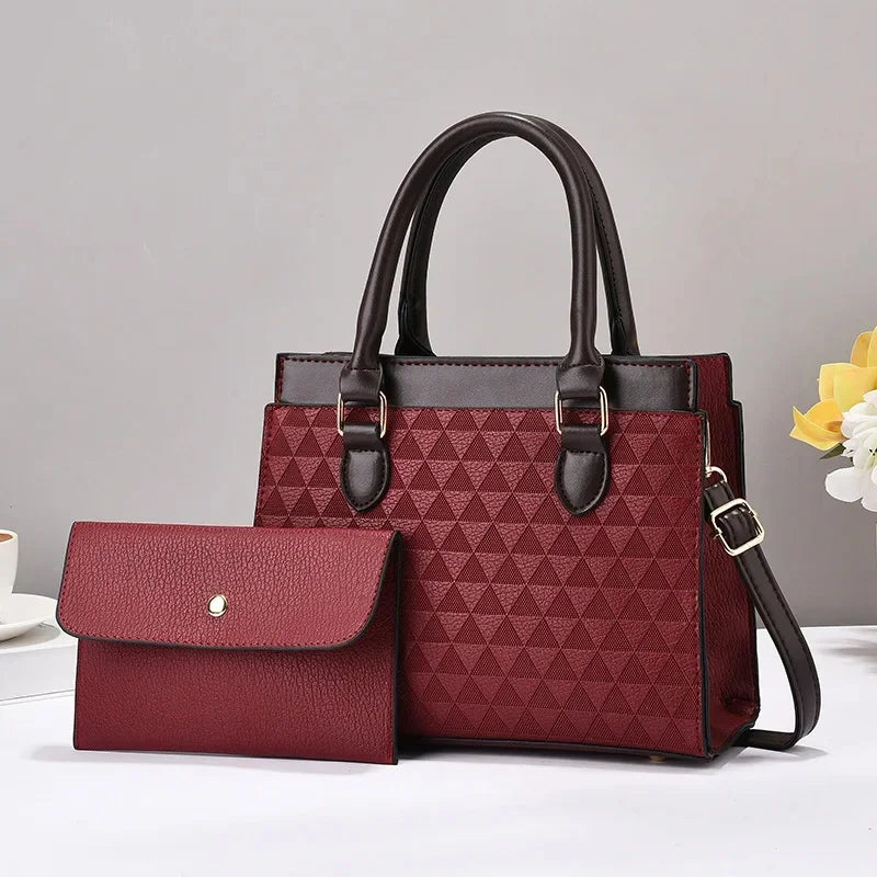 Mabel | Women’s textured faux leather handbag set with clutch