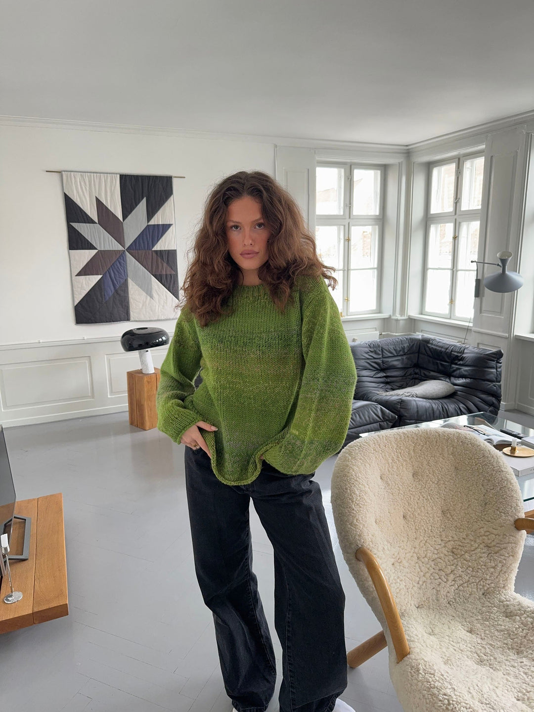 Kish | Women’s knit sweater with green shade and round neckline