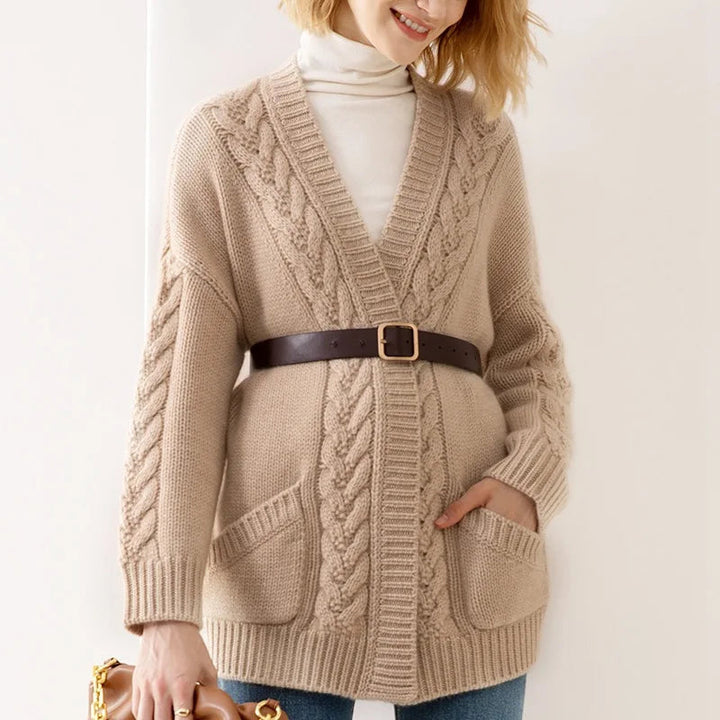 Corinne | Women’s cable-knit open-front cardigan with pockets