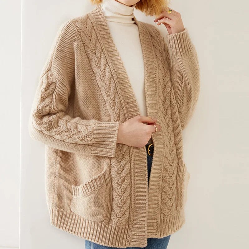 Corinne | Women’s cable-knit open-front cardigan with pockets